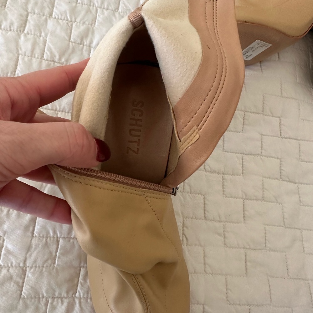 SCHUTZ Tan Leather Boots with Embellished Block Heel — concert, festival - Picture 2 of 5